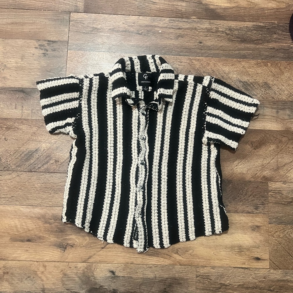 Striped Black and White Crochet Shirt
